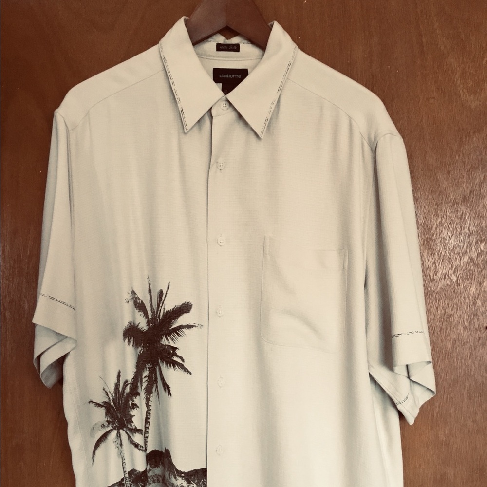 CLAIBORNE MENS LG 100% SILK HAWAIIAN STYLE SHIRT